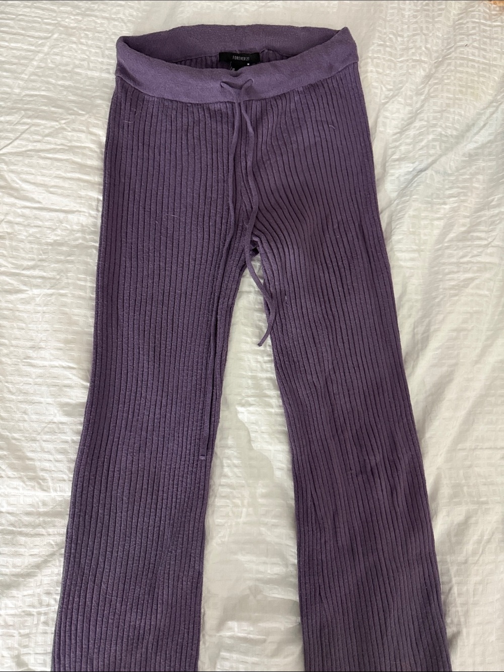 Forever 21 Ribbed Knit Leggings - Purple